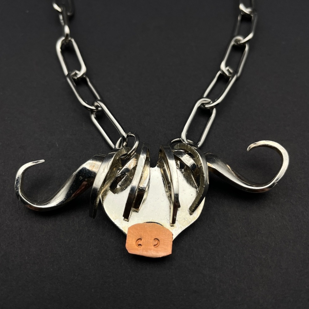 Handmade Highland Cow Fork Pendant Necklace Silver‎ Cowgirl Unisex